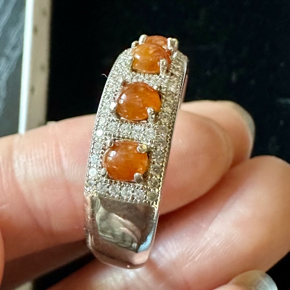 925 sterling silver amber stone crystal diamonds paved adjustable ring new in 🎁 - Picture 9 of 9